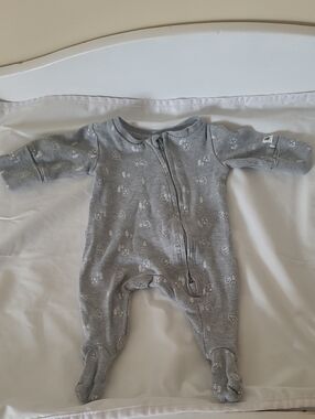 Grey Footed Baby One-Piece Sleeper  Double Zip PREEMIE